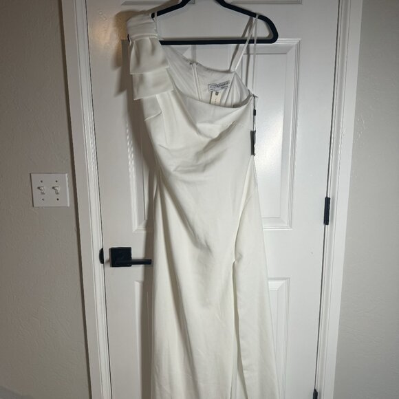 MAC DUGGAL ieena Tatum One Shoulder Bow Front Slit ieena Gown 12 NEW WITH TAG - Picture 10 of 14